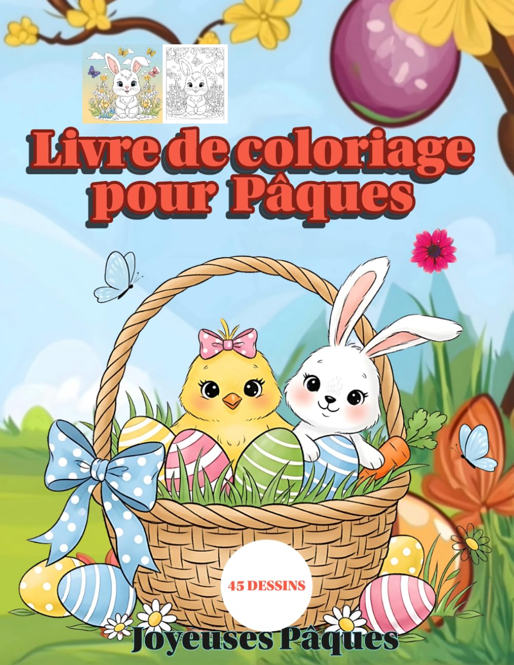 Coloriage pour Pâques: Joyeuses Pâques les enfants
