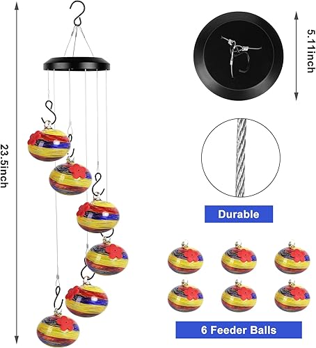 Miniatura 12 de Encantadoras campanillas de viento para colibríes para colgar al aire libre, a prueba de hormigas y abejas, nunca gotean, decoración de jardín 6