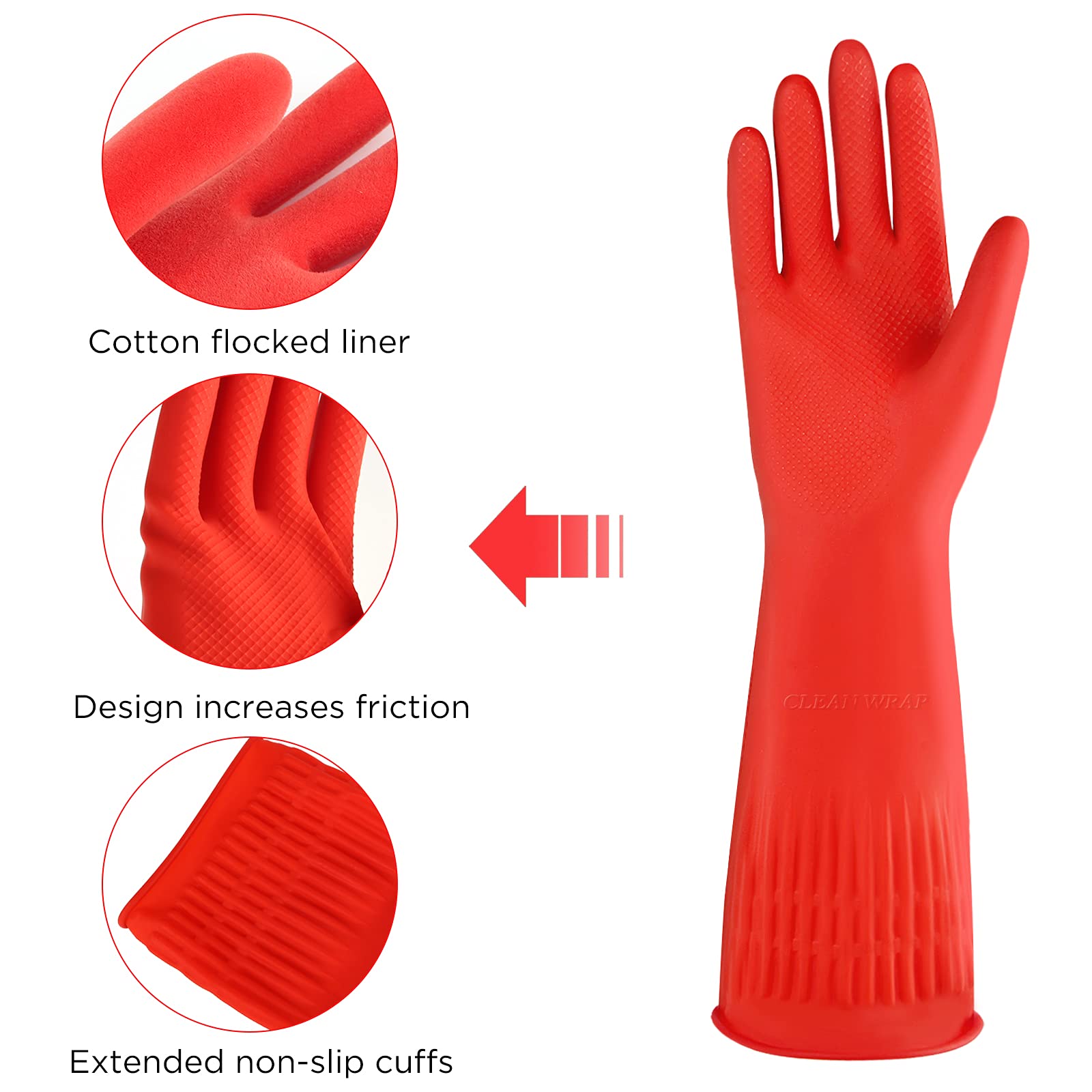 Gummi-Reinigungshandschuhe, 1 Paar für Küche, Baumwollfutter, Geschirrspülhandschuhe lang mit gefüttert, wiederverwendbar. (Größe L)