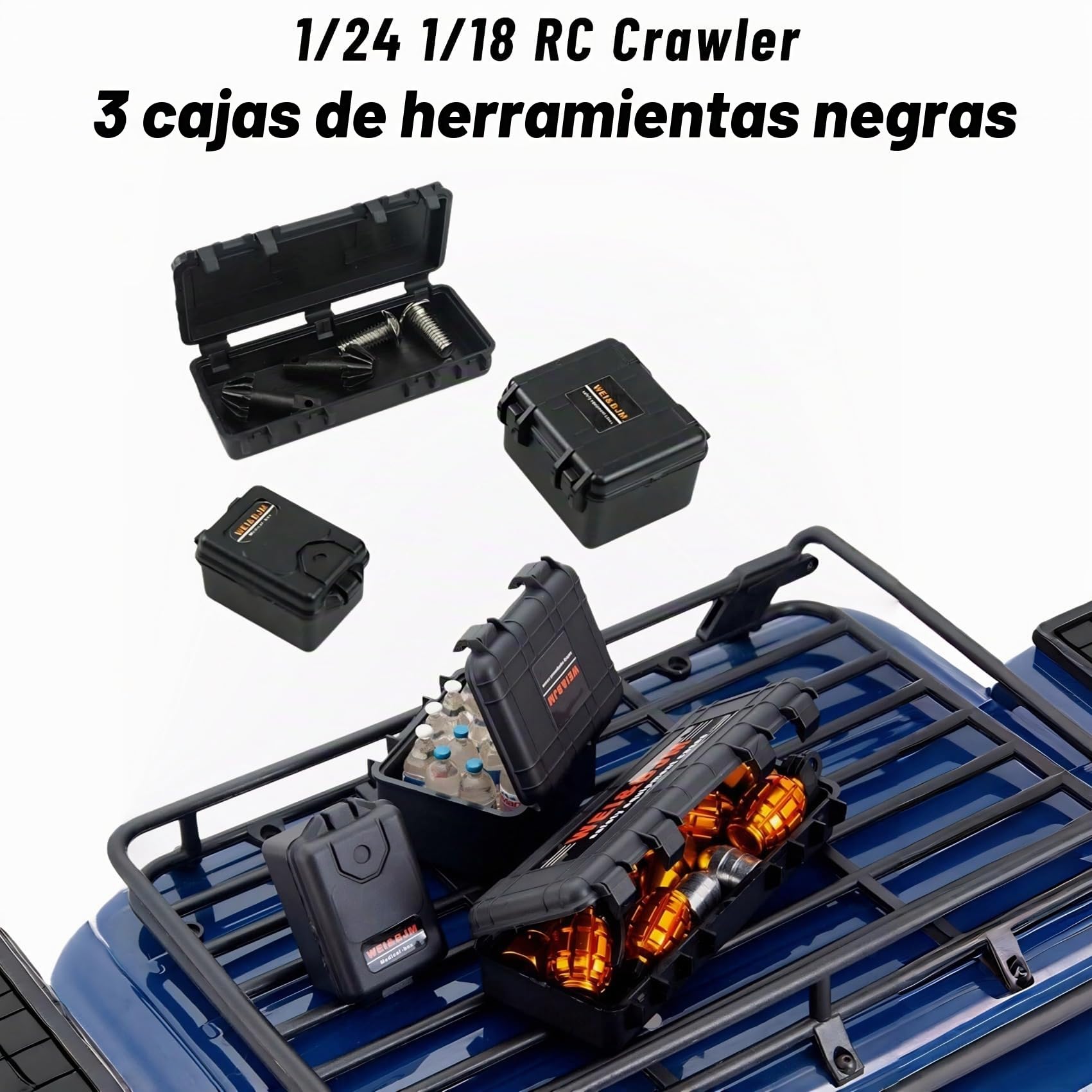 Set de 12 Accesorios para RC Crawler 1/18 1/24, Decoración de Coche RC con Kit Scale Deko,Compatible con Modelos1:18/24 como TraxxasTRX-4M,Axial SCX24 (Negro y Verde 1/18 1/24)