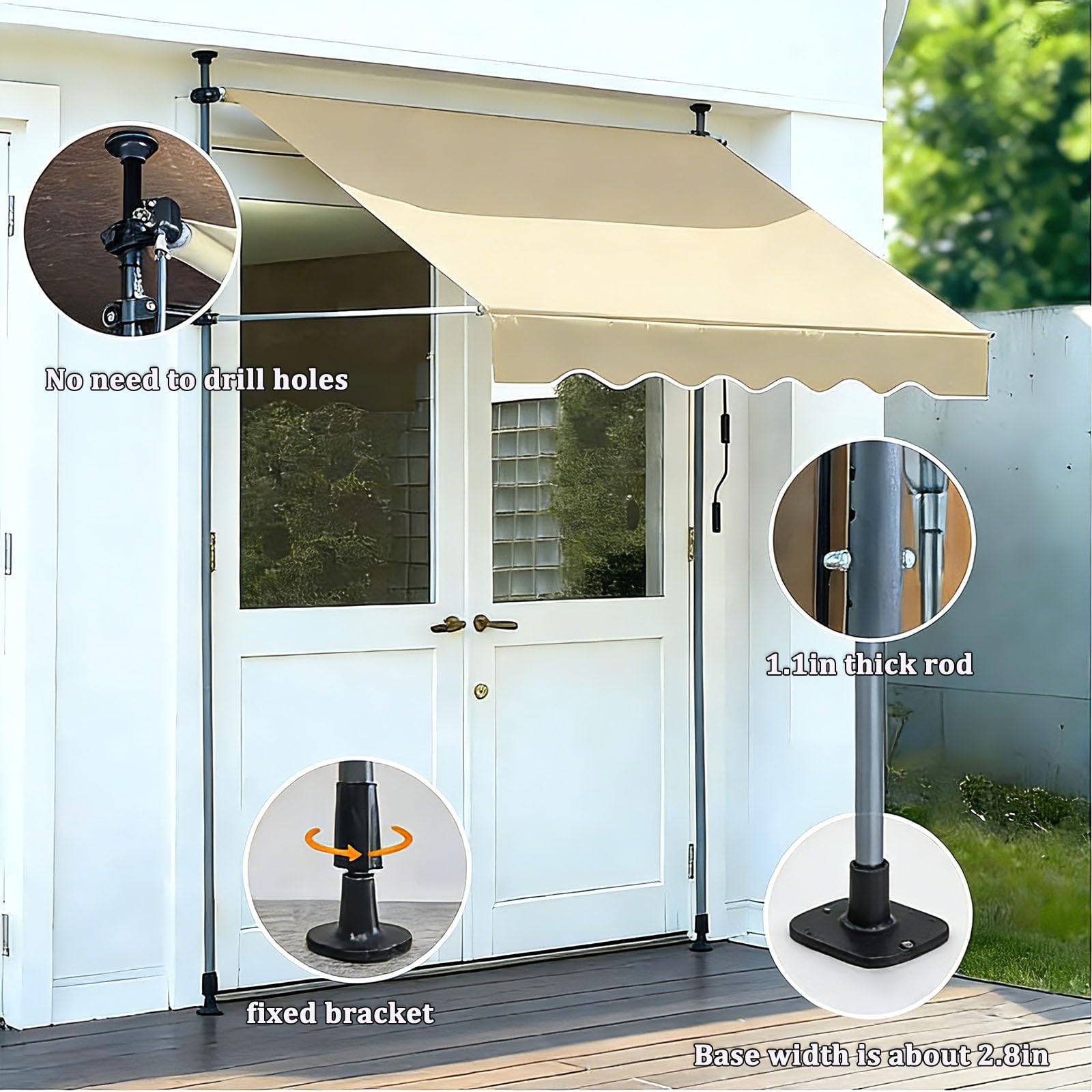 Store banne Manuel rétractable avec manivelle Protection Solaire, sans perçage, 300x150cm banne de Jardin Patio, Brise Soleil, Marquise de terrasse(Black,79" x 47")