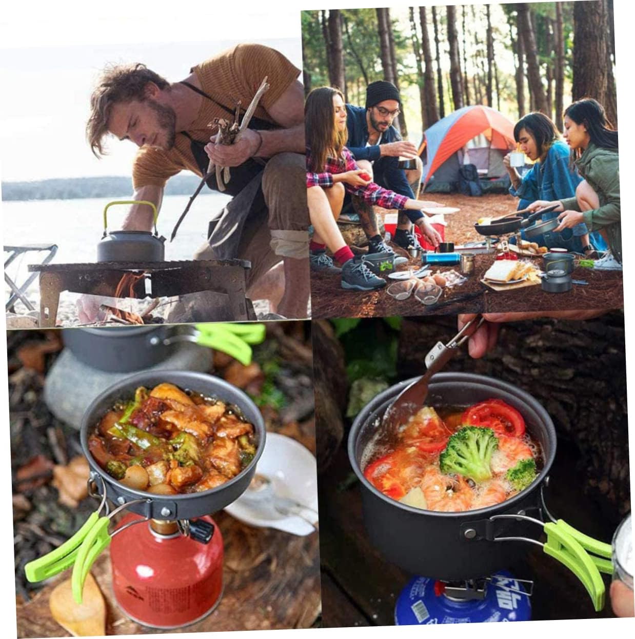 1set Outdoor Camping Cookware Lightweight Cooking Tool Equipment for Travel Picnic BBQ Wear-Resistant Space-Saving