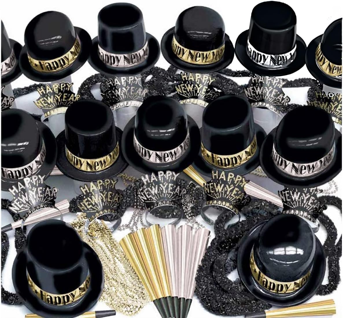 PMU New Year's Eve Party Supplies 2026 Silver and Gold Showboat Party Kit Assortment for 100 persons - Outfits for Adults, Men and Women (100/psn) Pkg/1
