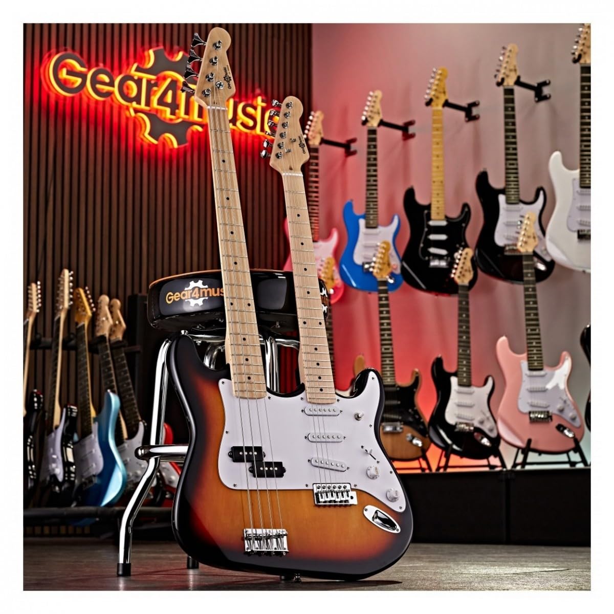Full Size Guitarra eléctrica y bajo de doble mástil Sunburst