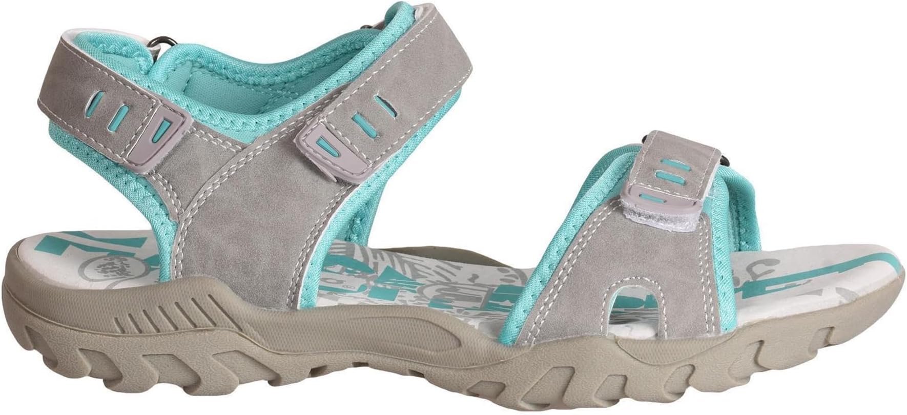 Ladies PDQ Adjustable Sports Walking Sandals Light Grey Mint L498 KD -UK 7 (EU 40)
