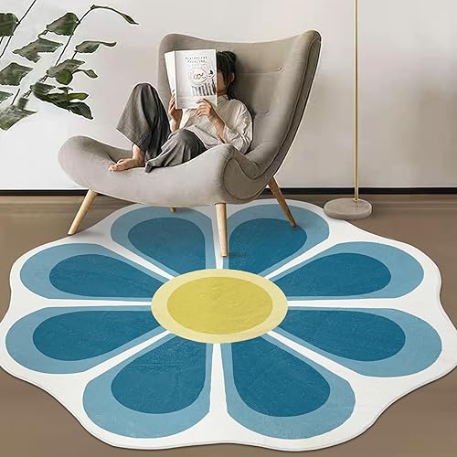 Miniatura 4 de USTIDE Alfombra redonda grande de 63 pulgadas, alfombra circular floral para sala de estar, dormitorio, lavable, suave, alfombra verde azulado para