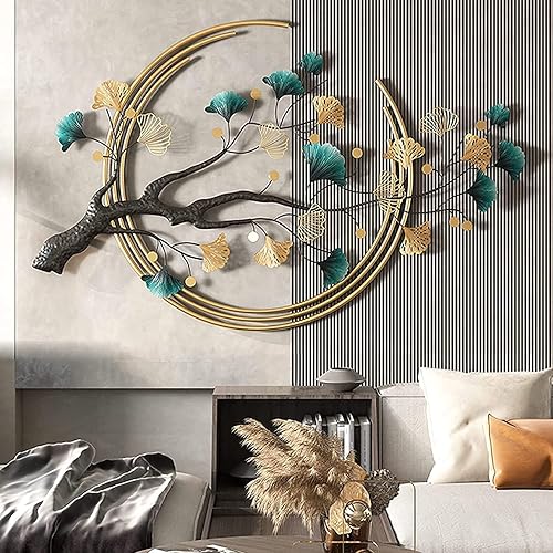 AMITVA Arte de pared de metal con hoja de árbol de ginkgo 3D, decoración moderna de pared de metal de lujo, escultura de metal montada en la pared,