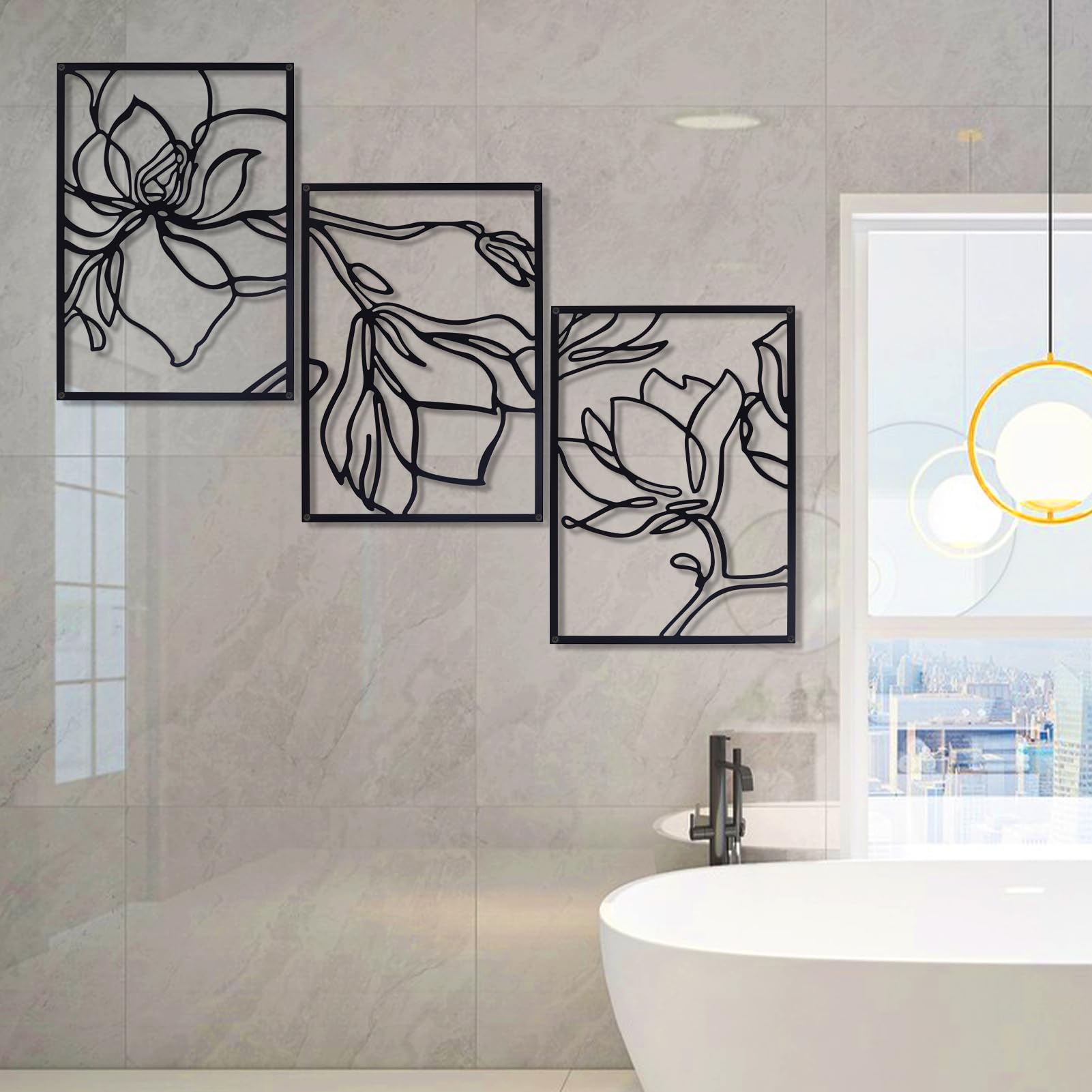 3 Decorazioni Murali Metallo Dorato - Arte Astratta Donna, Moderna Per Soggiorno O Camera - Foto 3