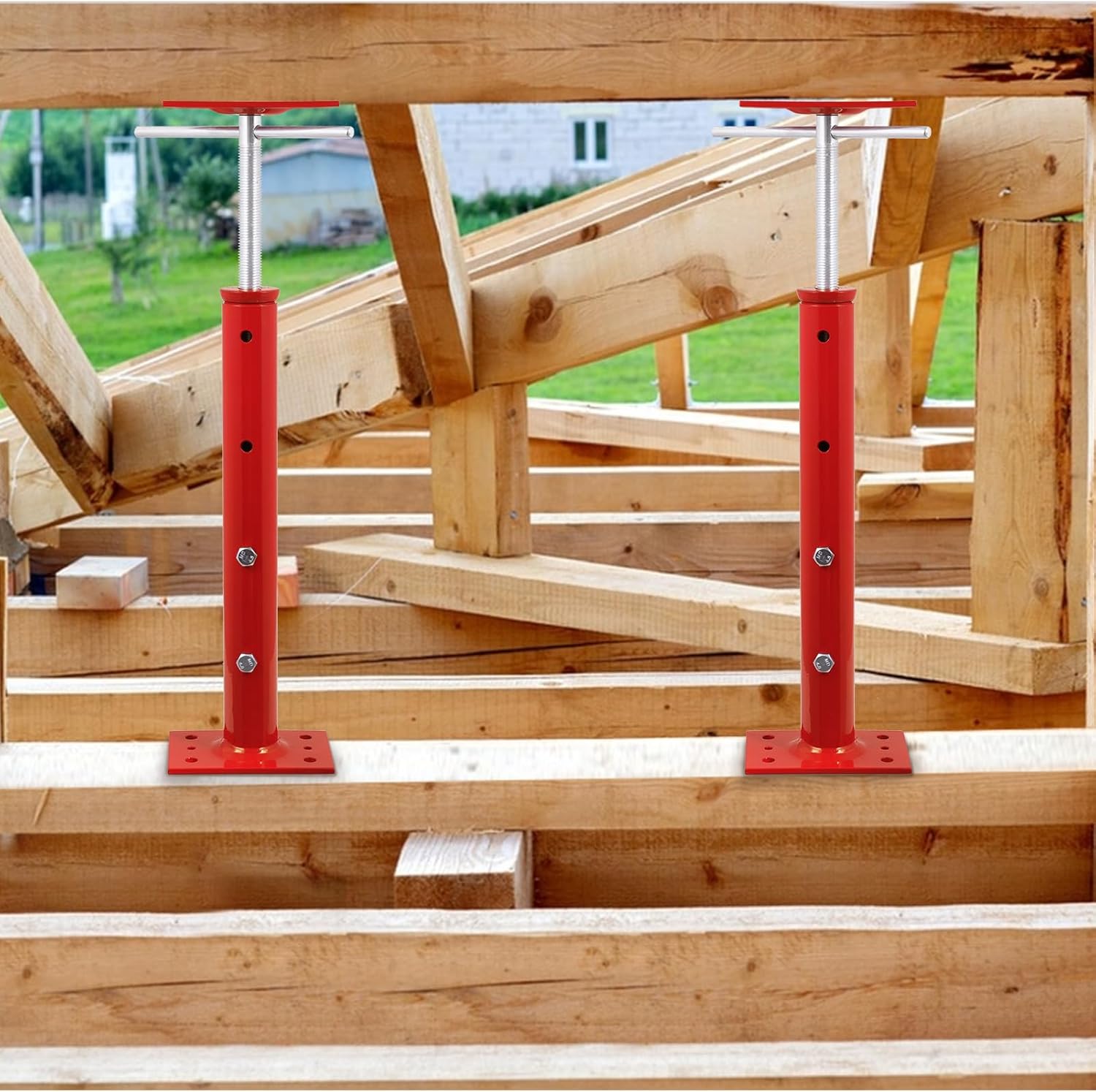 4 Pack House Jacks for Leveling 19''-36''Adjustable Support Jack,17636LBS Max Capacity Each Screw Pole Jack,for Temporary Support for Leveling-Red