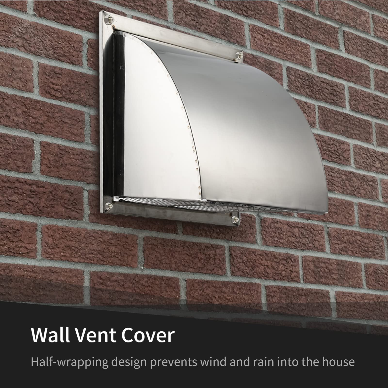 Amazon.com: 8 Inch Wall Vent Cover, Exhaust Vent Hood Cap with Mesh Screen,  Rust-Proof 304 Stainless Steel, Windproof Half-Wrap Exhaust Duct Dryer Vent  Cover with Large Outlet, Fast Exhaust, Include 4 Screws :