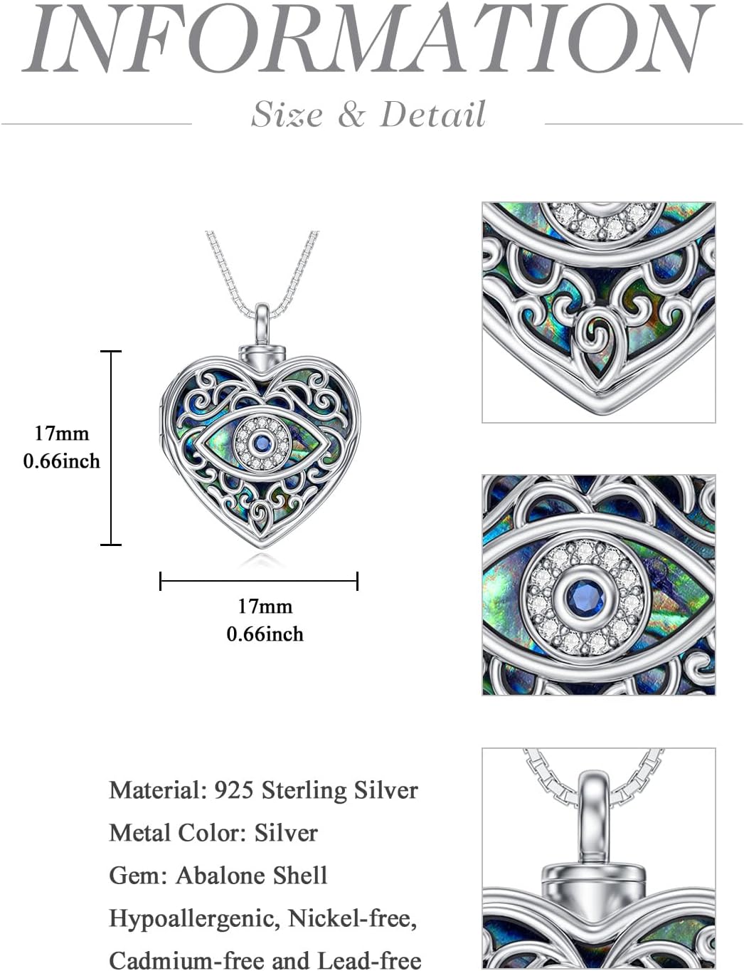 WINNICACA Urn Necklace for Ashes Sterling Silver Abalone Shell Cremation Jewelry for Ashes Jewelry Gifts for Nature Lovers Keepsake Memorial Jewelry for Women - Image 5