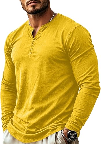 Men's Henley Shirts Long Sleeve Cotton Henley Shirts for Men Soft Lightweight Bu