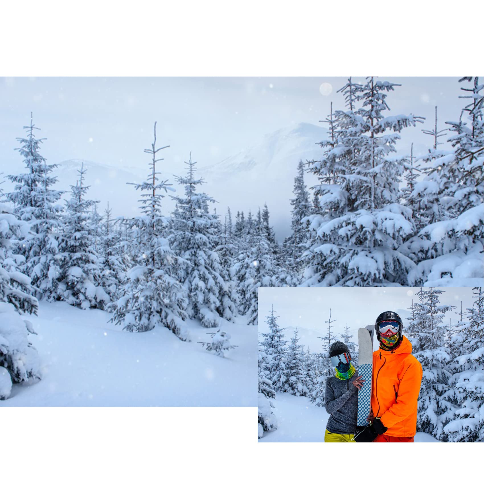 OERJU 15x10ft Winter Snow Scene Backdrop Winter Forest Snowy Wonderland Mountain Photography Background Winter Snowfield Landscape Christmas Tree