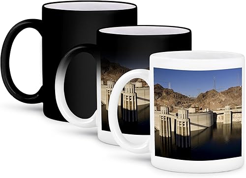3dRose Taza mágica transformadora Nv Maresa Pryor con niveles bajos de agua en The Hoover Dam, Lake Mead, Nv Maresa Pryor, 11 onzas, negro/blanco
