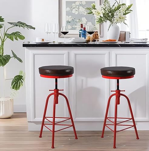 Topower Taburete de bar de altura ajustable de metal con diseño industrial antiguo, silla de desayuno de comedor de cocina, taburete de cuero PU