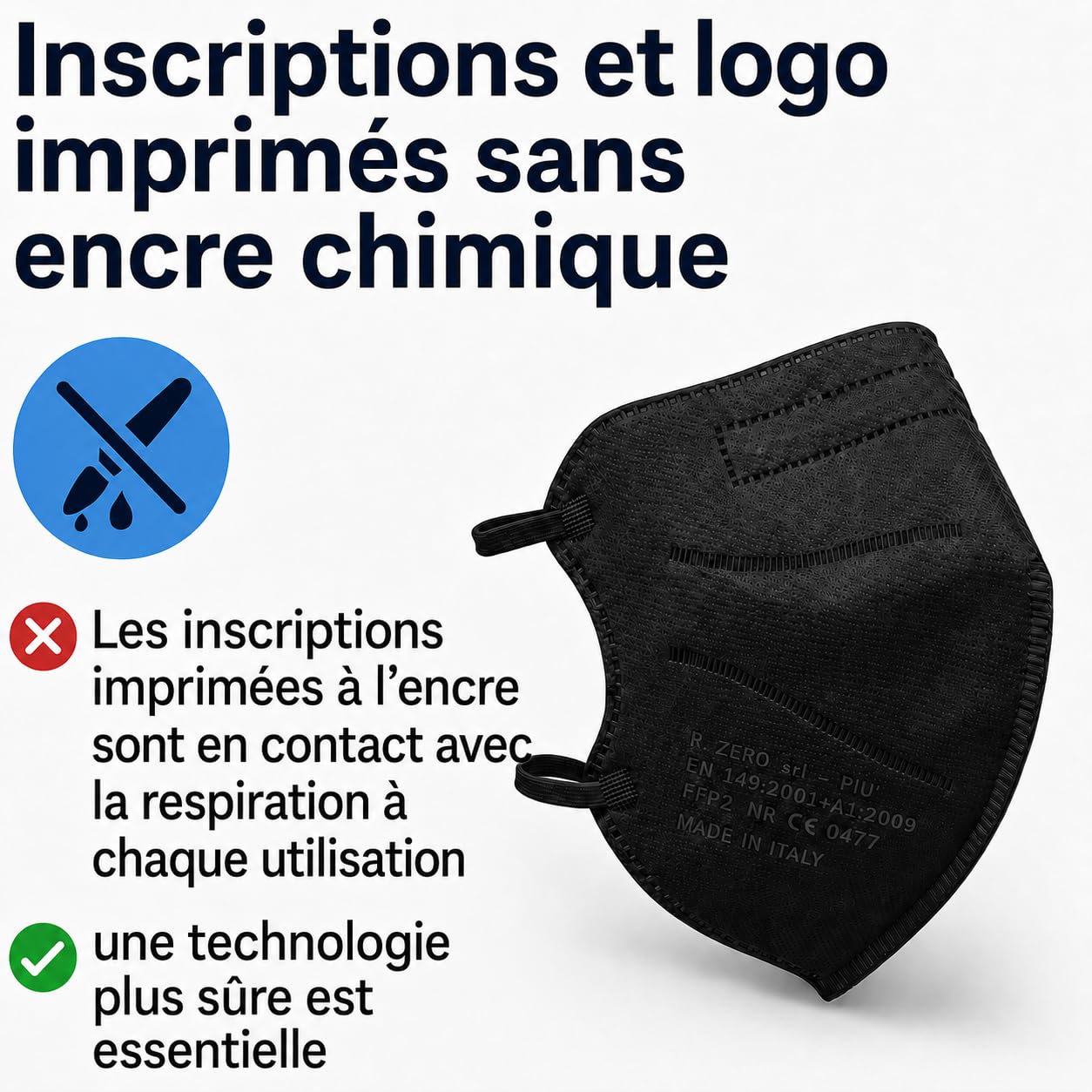50 Masque FFP2 Made in Italy noires Certifiés CE, Masque Jetable 4 Couches sans Valve, Masques Respiratoire de Protection contre la Poussière et Pollen, Masque a Forte Filtration BFE≥95, 50 Piéces