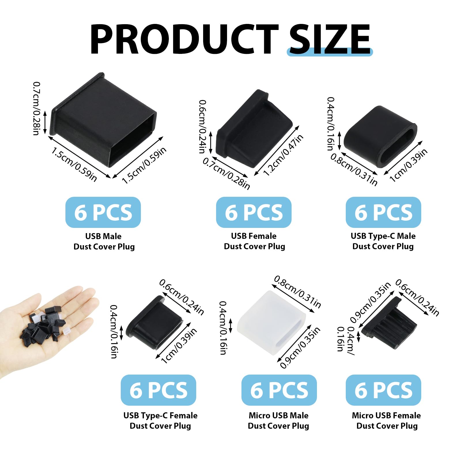 USB Schutzkappe, USB C Stopfen, USB C Abdeckung, Anti-Staubschutz-Set für USB-A, USB-C und Micro-USB, Weiche Silikon Staubschutzkappen