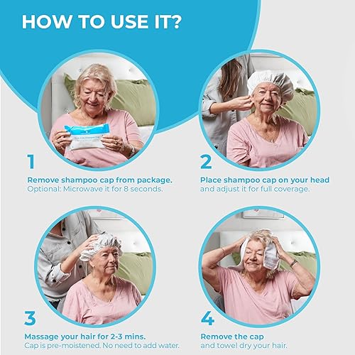 Miniatura 6 de Scrubzz Tapas de champú sin enjuague para pacientes ancianos y postrados en cama, sin enjuague para poscirugía y estadías en hospitales, gorras de