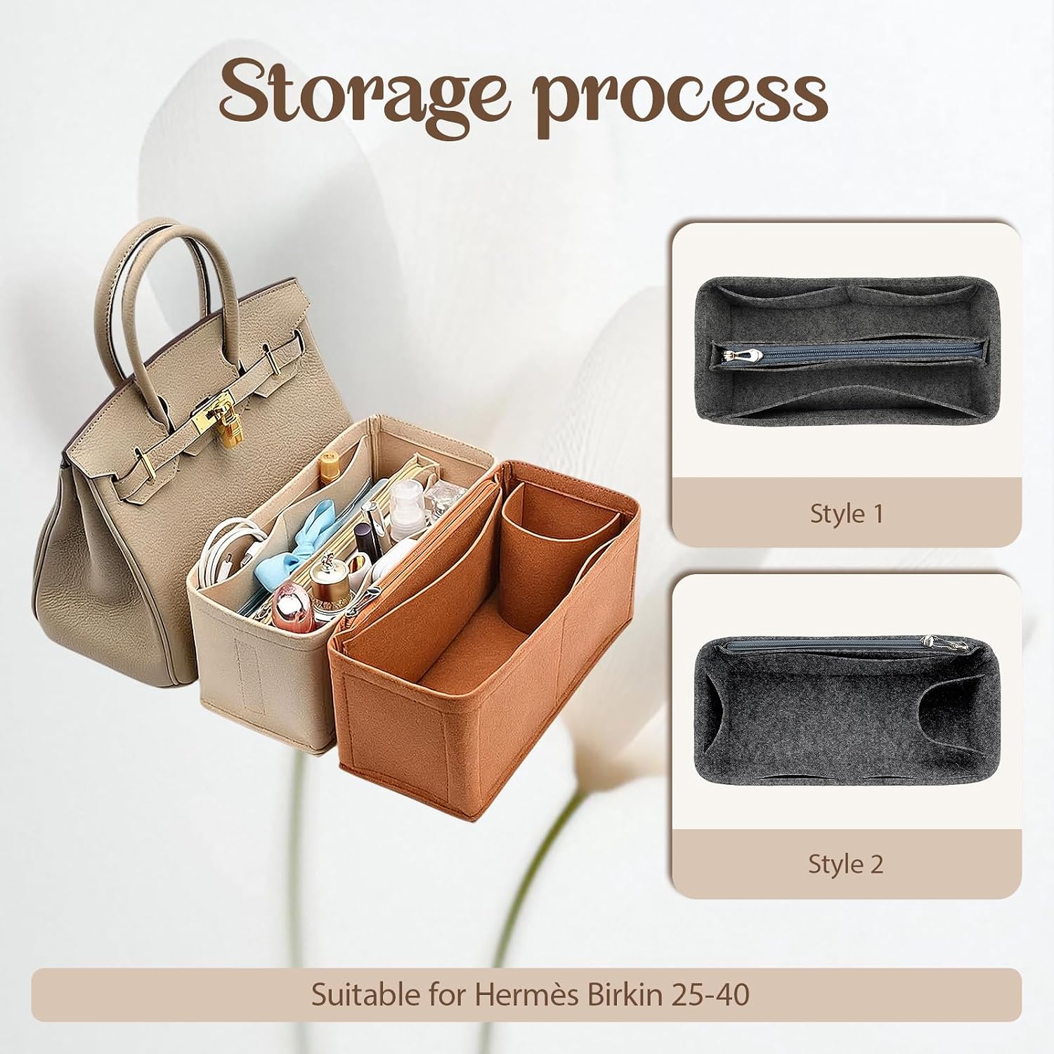 Lckaey Purse Organizer for Hermes birkin bag 35 Felt organizer insert Y013grey-L