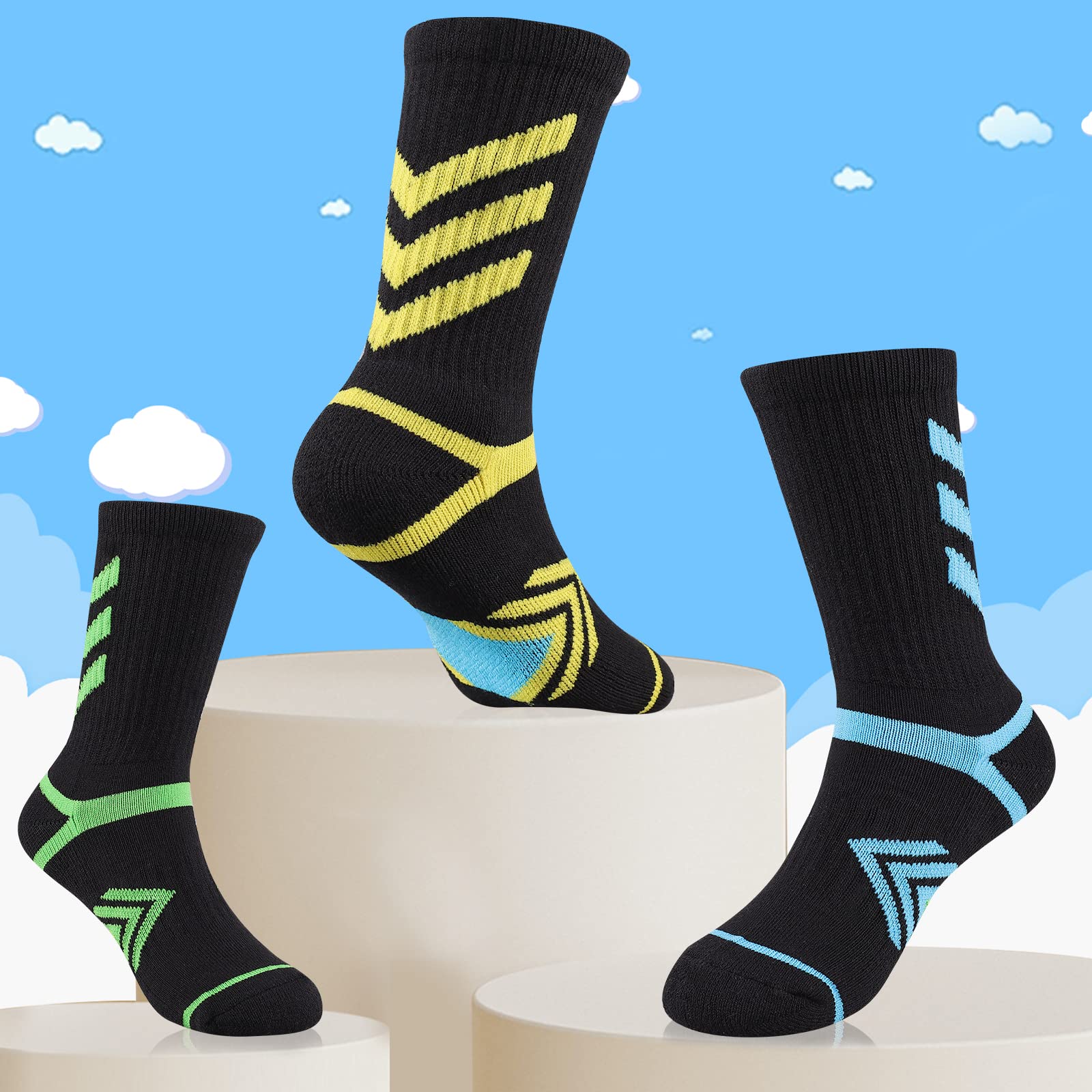 Comfoex Calcetines deportivos largos de algodón para niños, medio acolchado, 6 pares