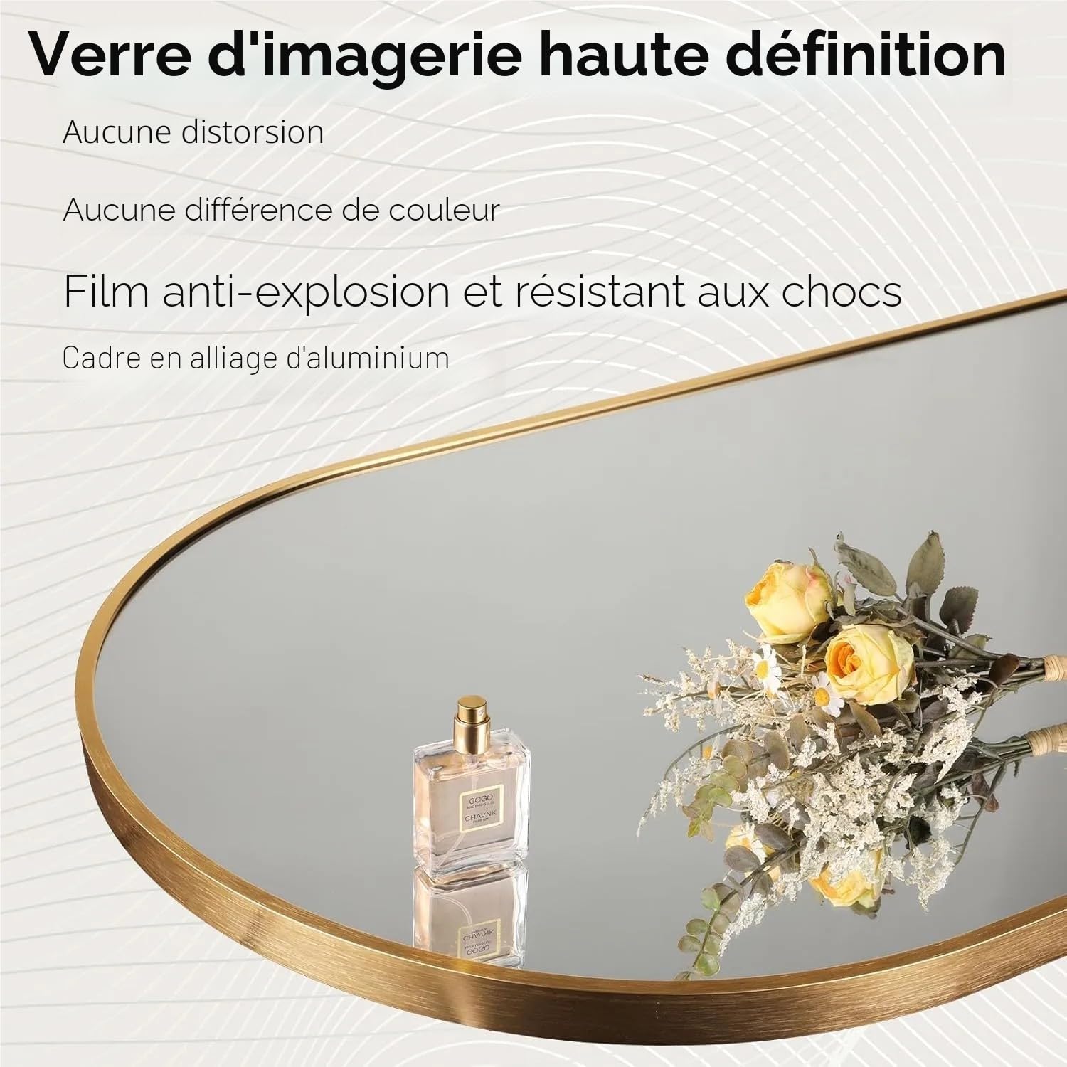 Clevich Grand Miroir sur Pied 162 x 50 cm Cadre Aluminium Support Métal Miroir Mural Arche HD Doré