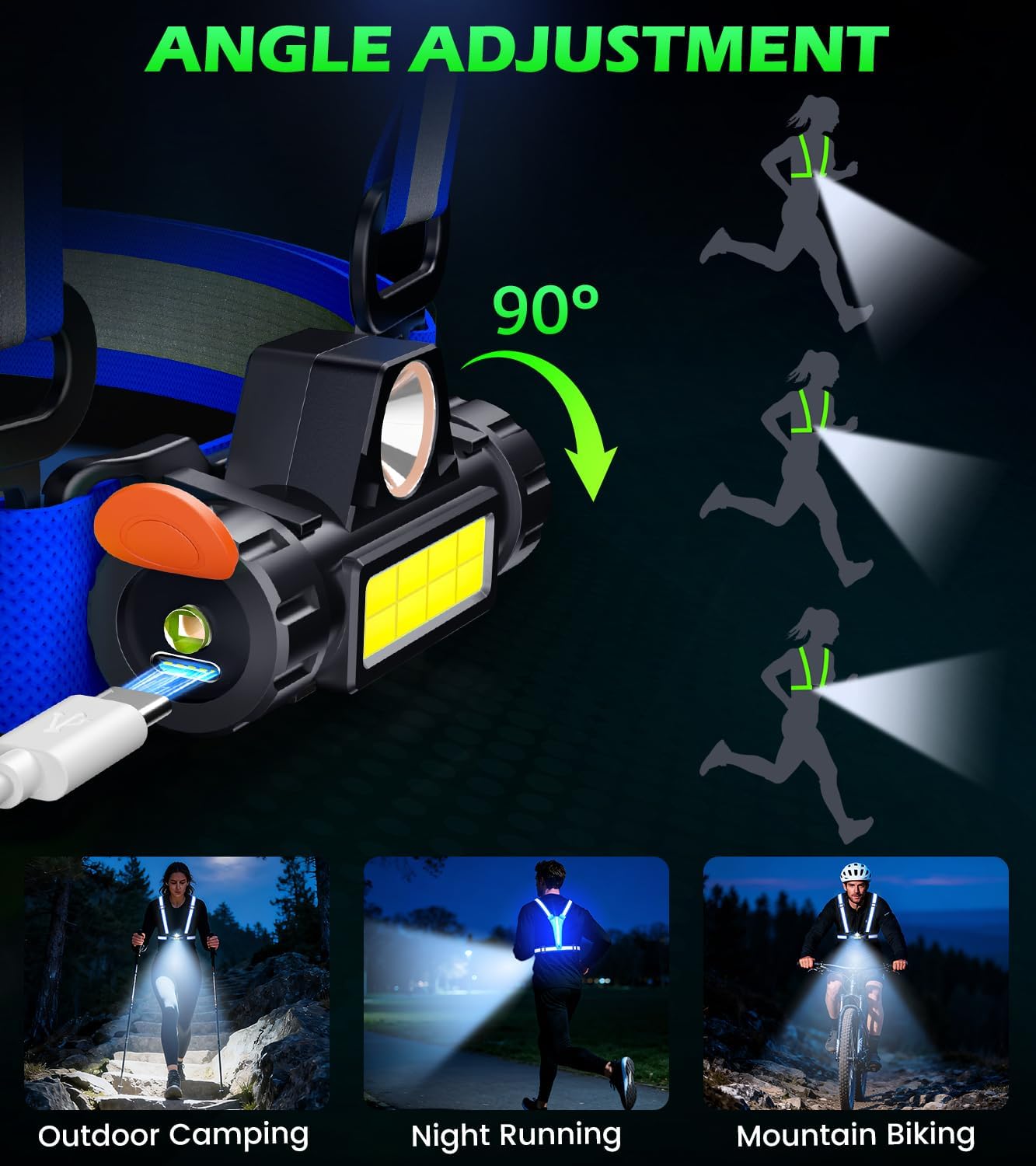 Running Lights for Runners,90°Adjustable LED Reflective Vest Running Gear,Rechargeable Chest Light Up Running Vest Night Walking Safety Gear for Night Walking/Cycling/Jogging - Image 5