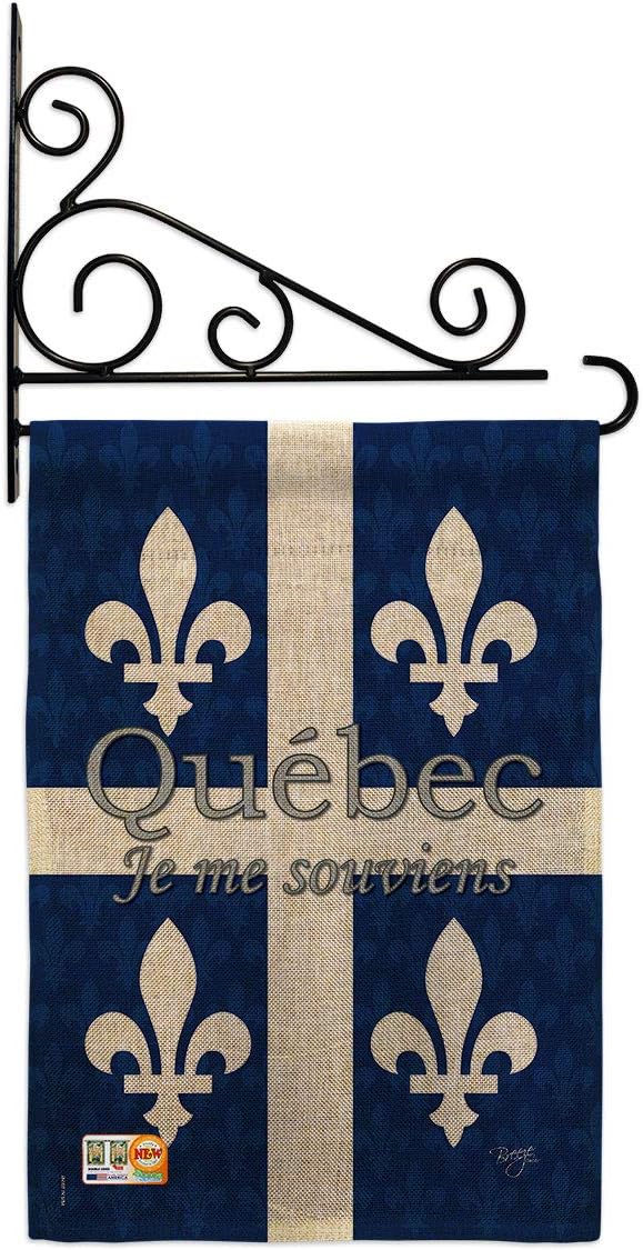Quebec Burlap Garden Flag Set Wall Holder Regional Canada Provinces Canadian Territories Region Country Particular Area Small Decorative Gift Yard House Banner Double-Sided Made In USA 13 X 18.5