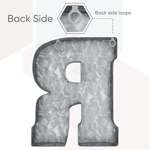 Miniatura 3 de CraftyCrocodile Letras de metal galvanizado de 7 pulgadas para decoración de pared, letra R 3D para colgar y estar de pie, letras rústicas