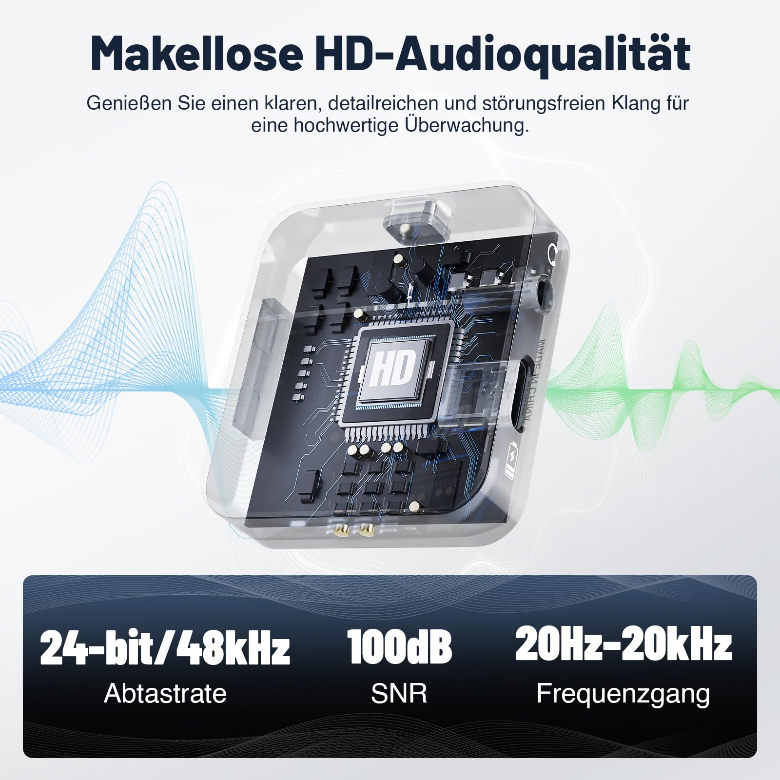 MELONARE PM-2 Tragbares kabelloses In-Ear-Monitor-System mit Ladecase, Sender & Empfänger, 24-Bit/48kHz Audio, OTG-Eingang, Mono/Stereo-Schalter, ideal für Live-Auftritte, Studio & Bands