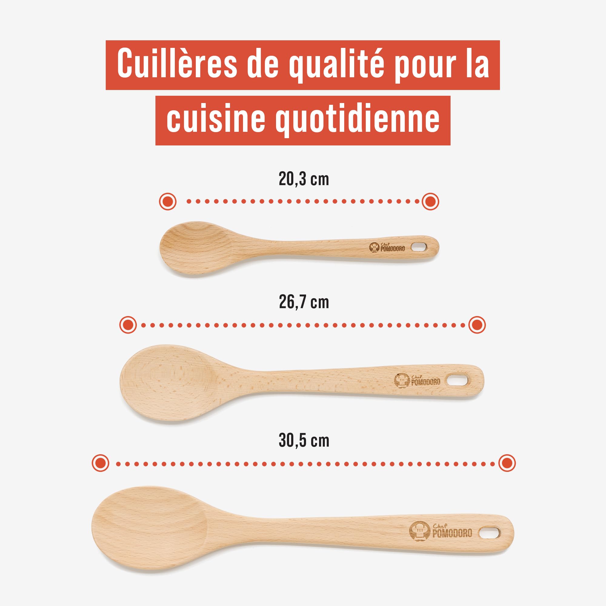 Lot De 4 Cuillères En Bois – Tailles 33 Cm, 23,5 Cm, 18 Cm – Ustensiles Cuisine Pour Remuer, Servir – Sans Rayer Les Casseroles - 6