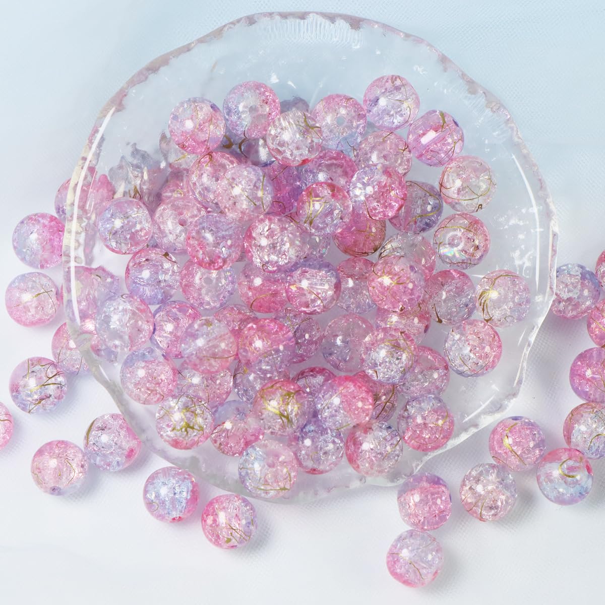 Crafans Craquelé-Glasperlen 8 Mm – 180 Stück In 9 Farben, Mit Goldpulver Für Schmuck & DIY