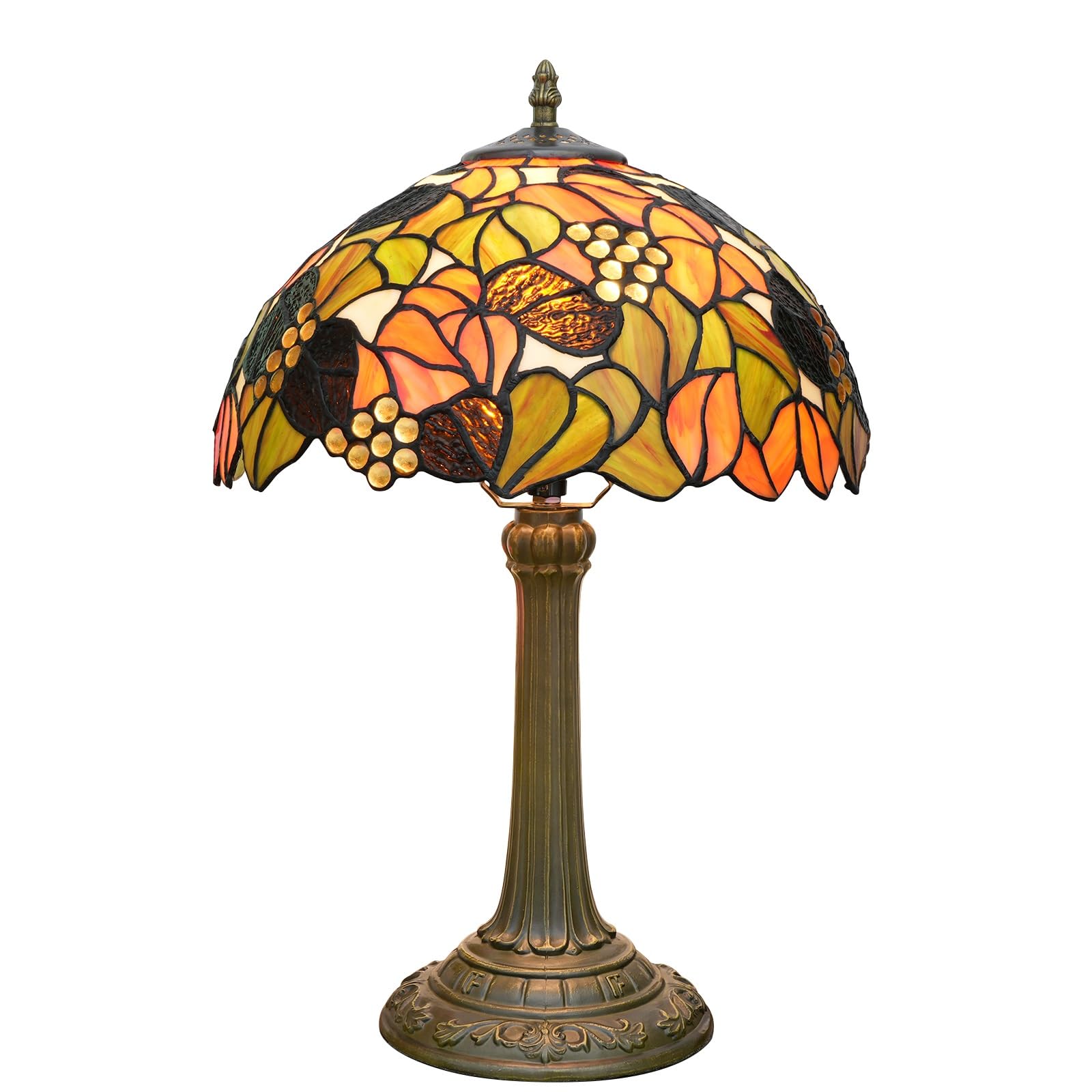 HJRegaFimu 12 Inches Lamp Stained Glass Table Lamps Maple Leaf Grape Vintage Style Nightstand Reading Desk Light For Bedside Bedroom Living Room Art Deco