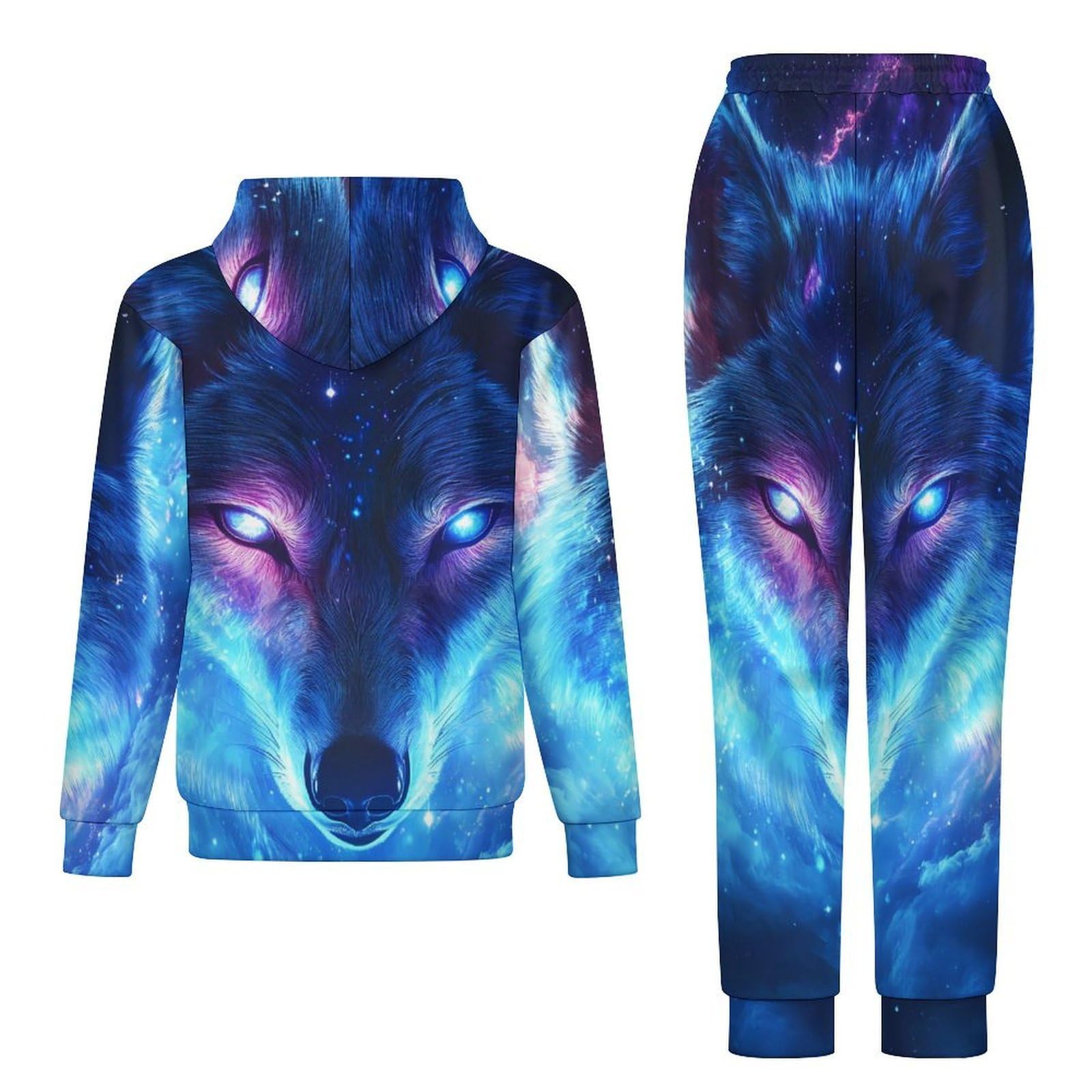 Lupo con gli occhi luminosi tute per gli uomini a maniche lunghe felpa con cappuccio e pantaloni della tuta tuta tuta set di tute alla moda