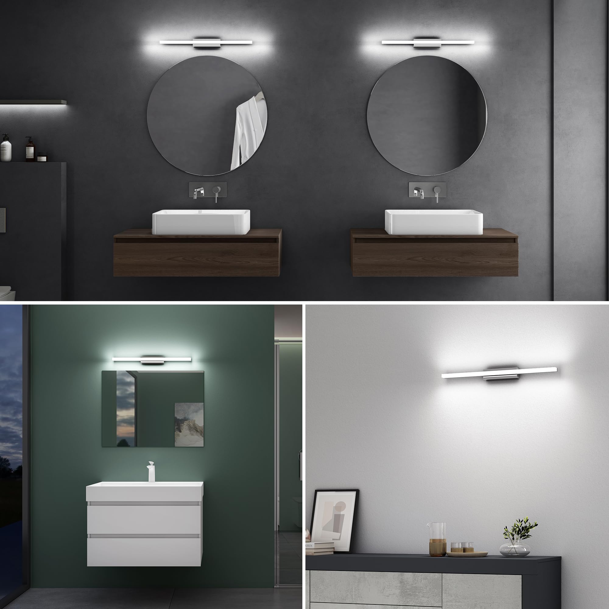 Mai & Mai Spiegelleuchte 60cm LED Badlampe | Spiegellampe, 6000K Badezimmer Lampe | LED Wandleuchte Chrom 14W Spiegelstrahl