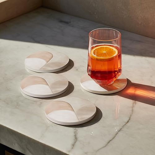 Miniatura 4 de VEYRO Juego de 4 posavasos para bebidas – Posavasos de cerámica absorbente con respaldo de corcho para mesa de café y escritorio, moderno juego de