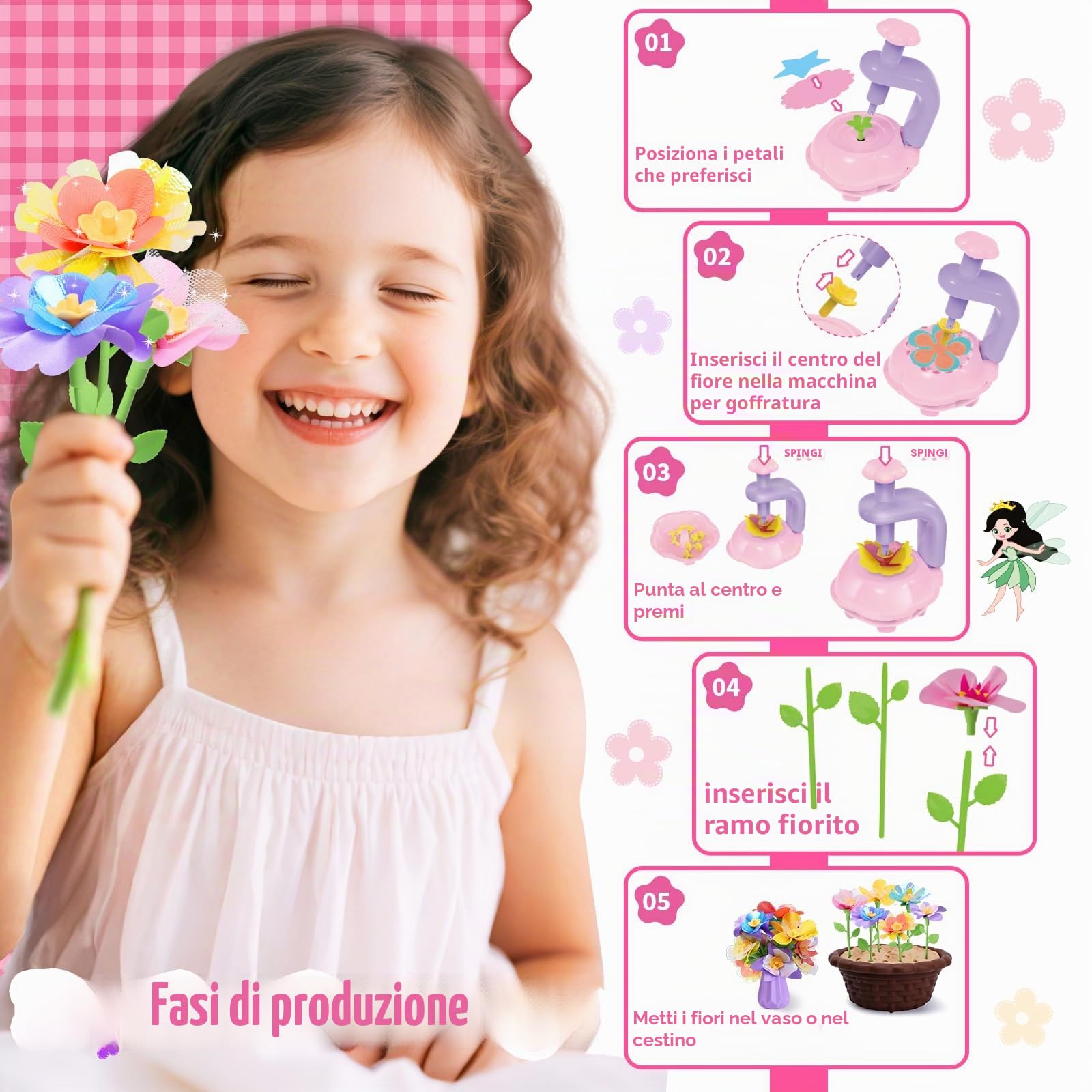Sumsoltic Giochi Bimba 4 5 6 Anni Macchina per Goffratura Set di Artigianato per Bambini Kit per Fiori Pressati Giocattoli Creativi Regalo Bambina 4 5 6 7 8 9 10 Anni