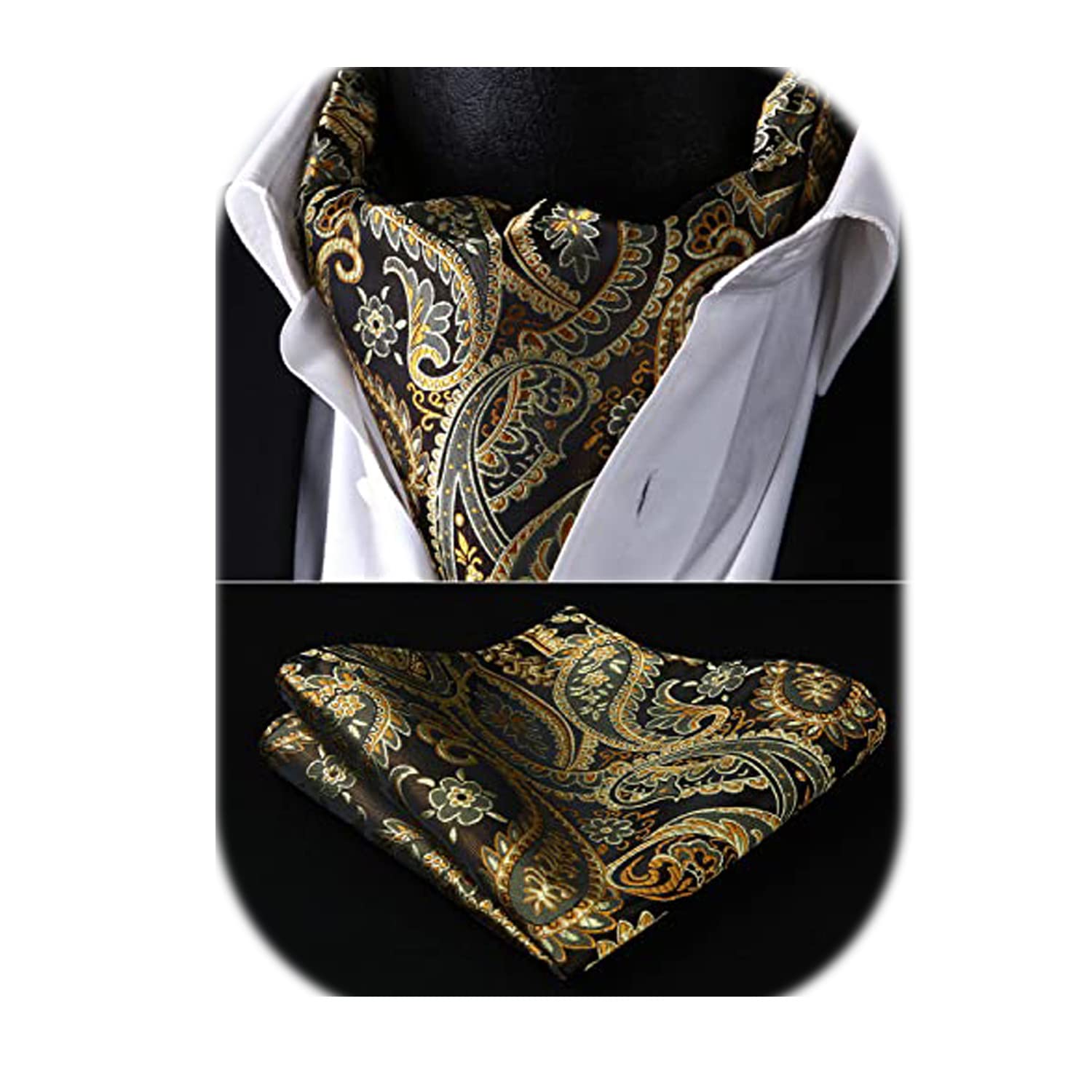 Cravat for Men Silk Paisley Cravats and Handkerchief Jacquard Wedding Ascot Tie & Pocket Square Set for Business Party