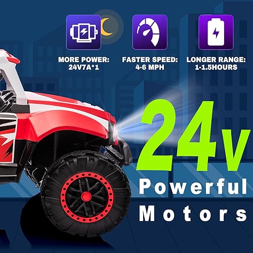 Miniatura 2 de Vehículo de juguete de 24 V para niños grandes, 2WD 4 ruedas eléctrico todoterreno UTV camiones con 2 plazas, luces LED y control remoto para padres
