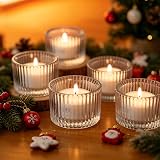 Filltown Lot de 12 photophores en verre transparent pour centre de table, bougeoirs vintage à rayures pour mariages, fêtes d'anniversaire, décoration de table - 7