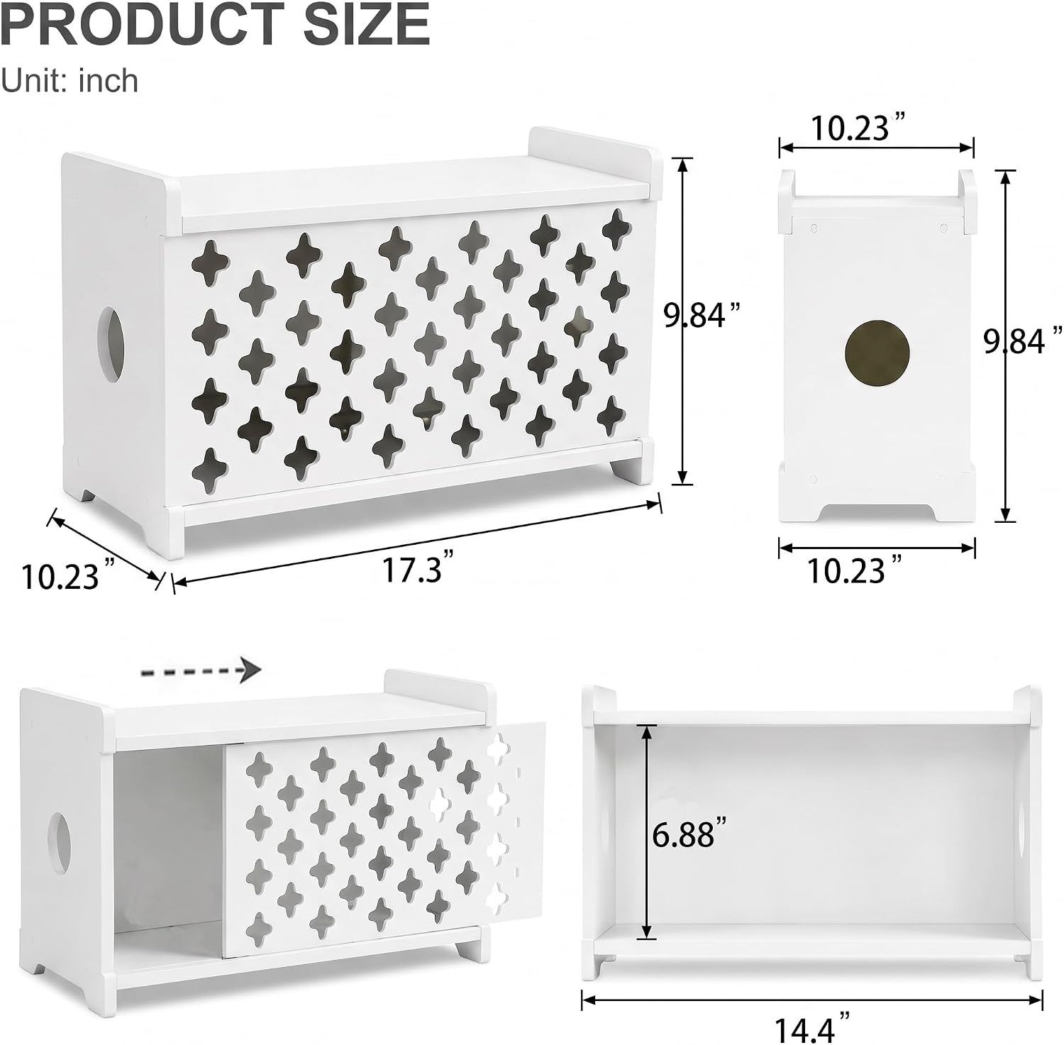 SKAGIT Wooden WiFi Router Storage Box Hider, Decorative Projector Box Hider Rack Countertop, Cable Management Organizer for Modem, Router, Power Strip, and Small Accessories White