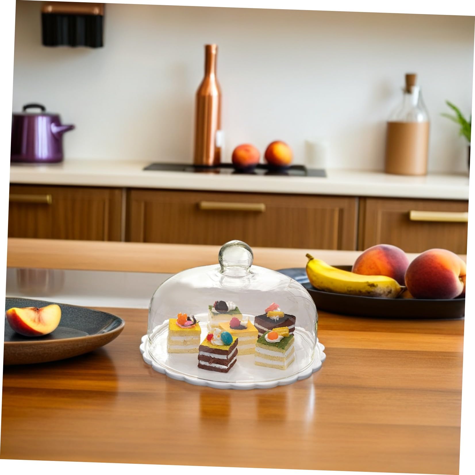 STAHAD Plato de Cristal para Pasteles con Tapa de Vidrio Transparente, Base de cerámica, 9.25 Pulgadas, 1 Set, para Cocina y Eventos
