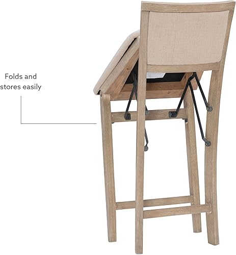 Miniatura 9 de Linon Keira Taburete plegable de madera rústica natural con asiento tapizado beige y respaldo