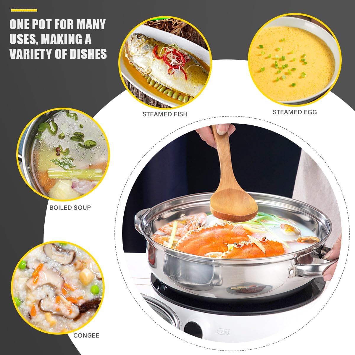 Premium Stainless Steel Steamer Set with 2 Tier Steamer Pans Tier, Multi-Layer Cookware Pot for Steaming, Boiling, and Cooking (Super Thick 25cm)
