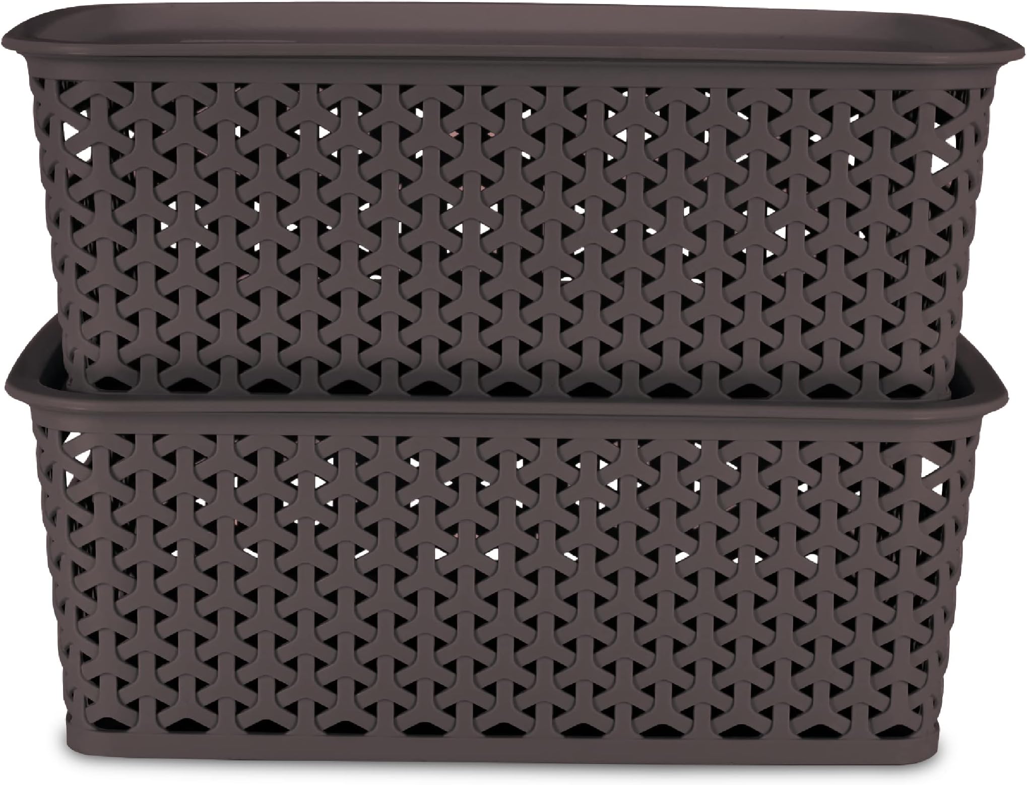 Royal Basket Medium (Pack of 2 With lids) Multipurpose Plastic Storage Rectangular Baskets For Cloths Toys Wardrobe Home Kitchen & Livingroom I DARK BROWN