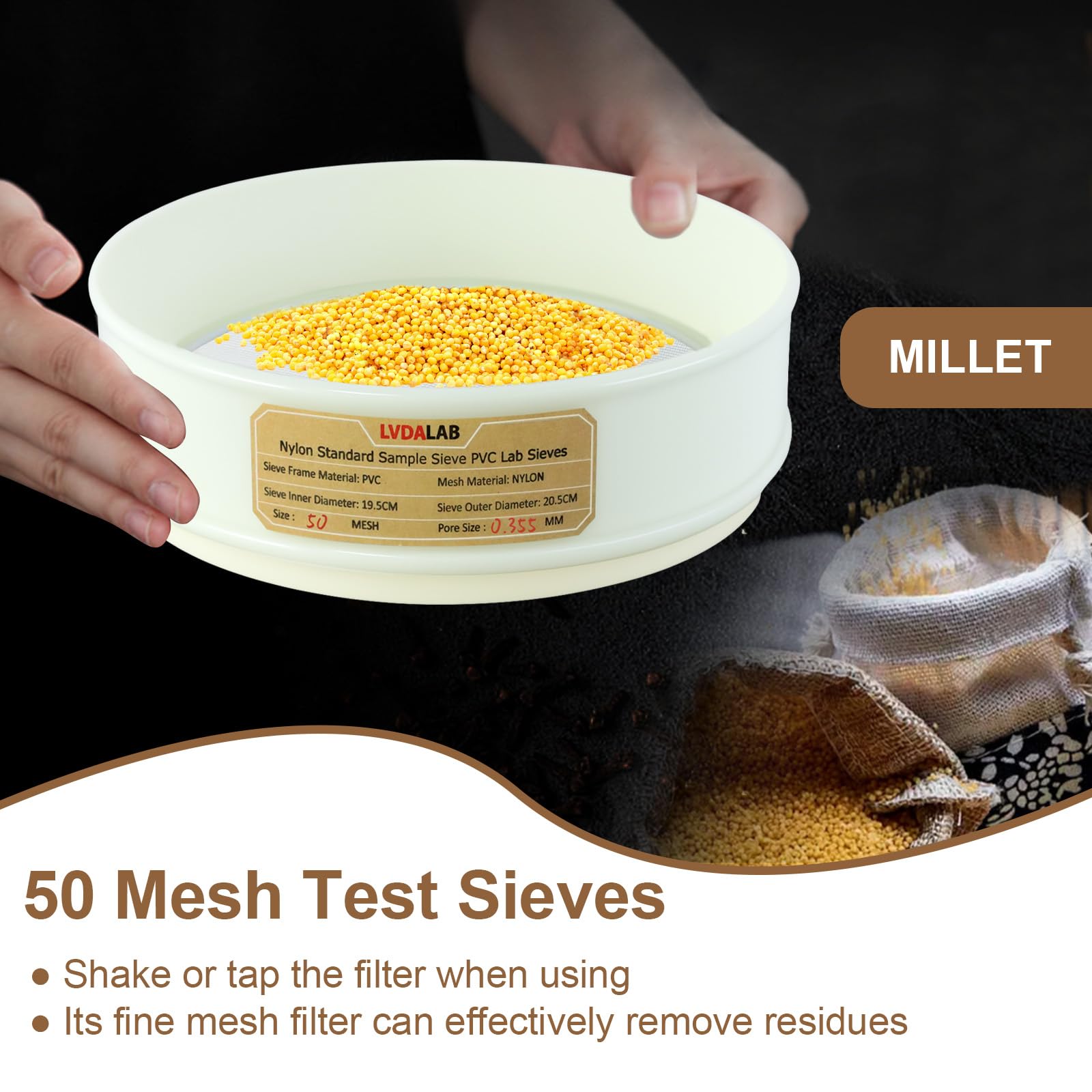 PVC Lab Sieve - 50 Mesh Nylon Screen -5 PVC Lab Sieve - 50 Mesh Nylon Screen -5