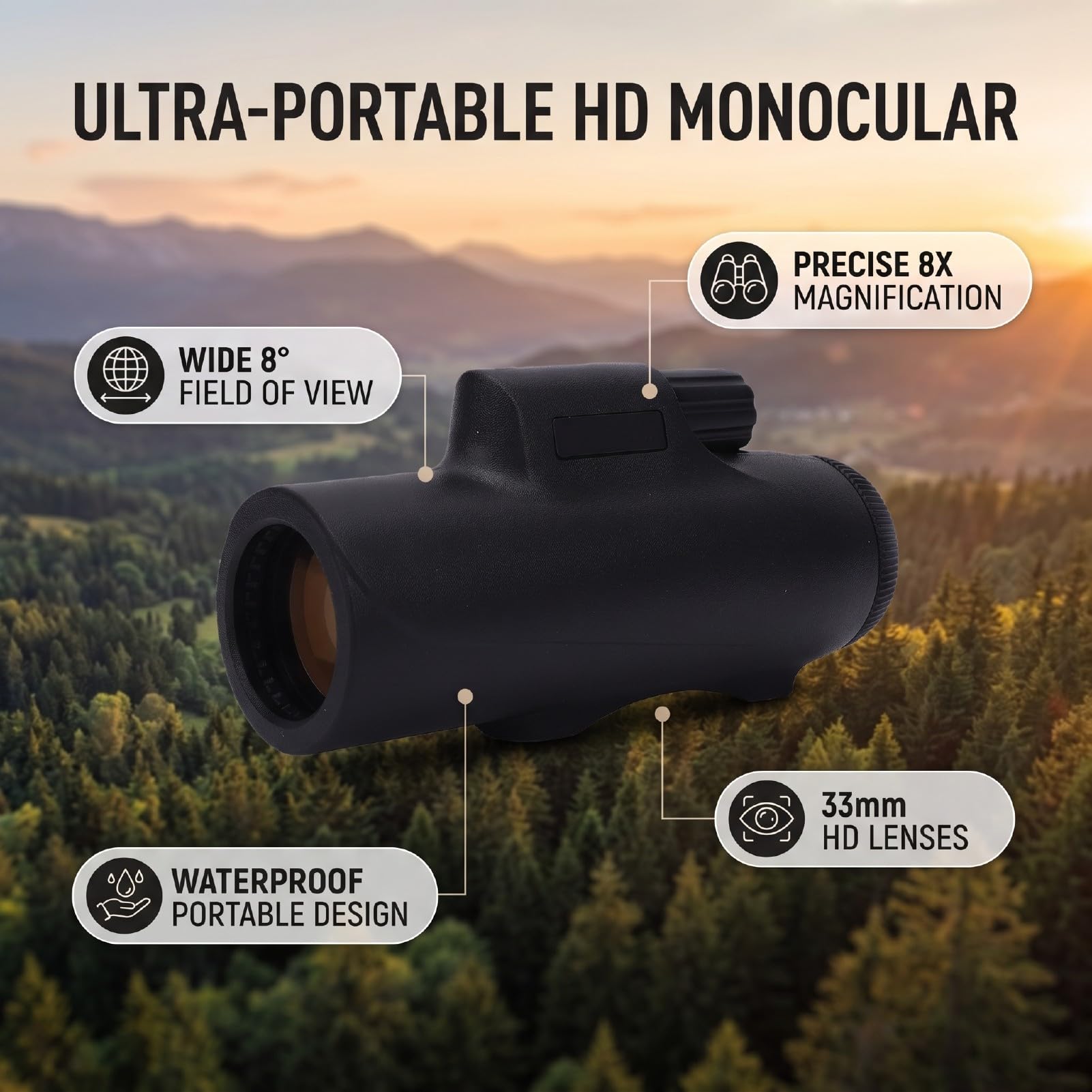 Kompaktowy Teleskop Monokularowy 8x33 ED, do Obserwacji