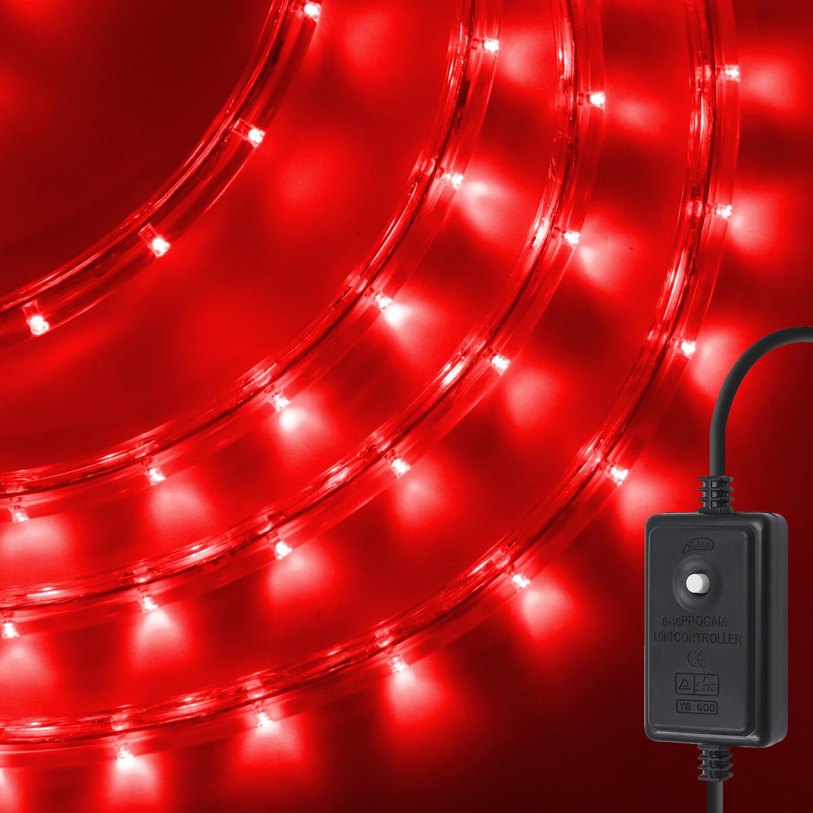 GQL Flexible LED Round Strip Lights with Manual Controller, 220V UK Plug-in, 8 Lighting Modes, IP67 Waterproof Rope Light for Outdoor Garden Wedding Party Decor (1m, Red) — image 1