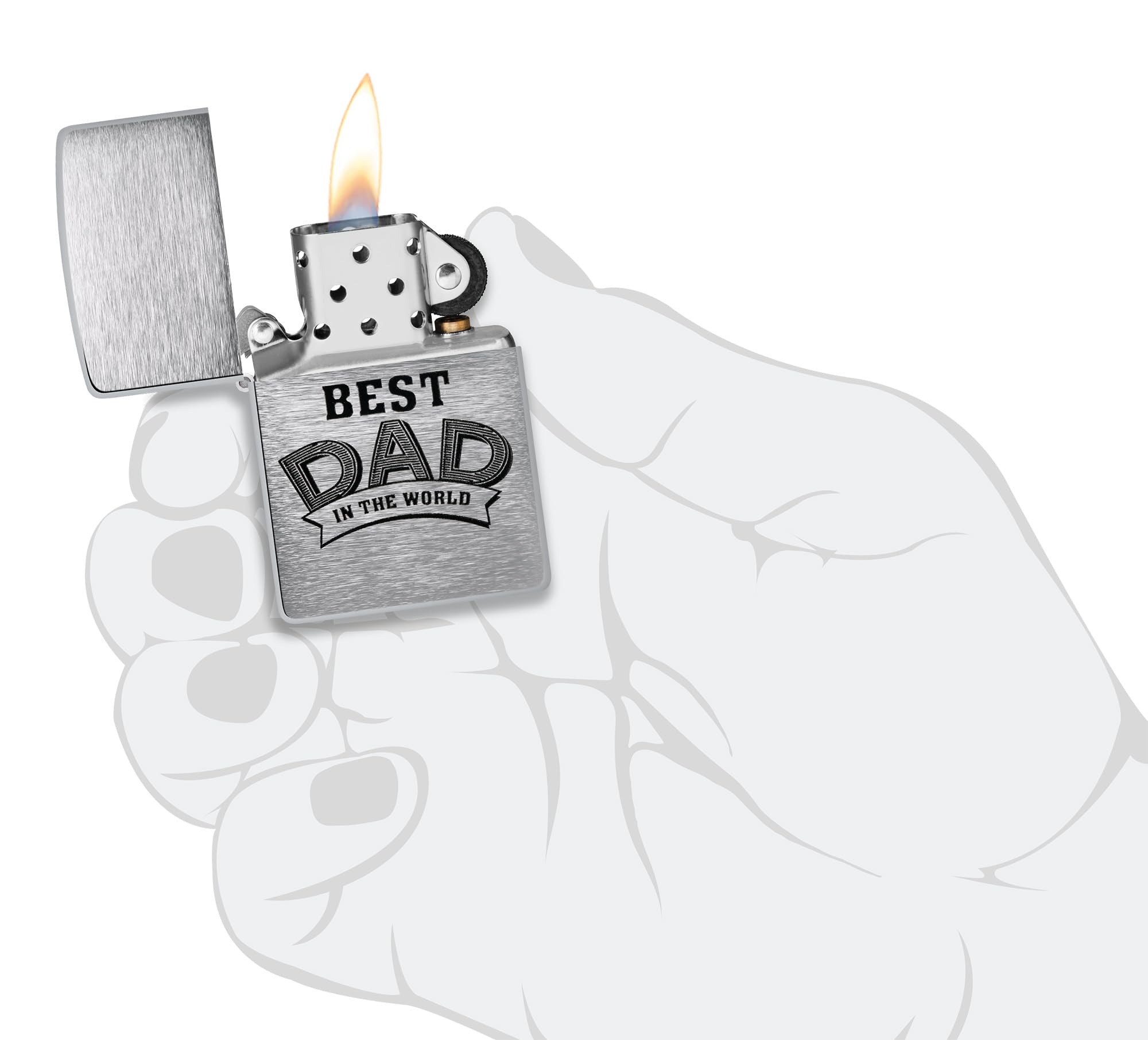 Zippo Encendedor a Prueba de Viento - Best Dad - Acabado Cromo Cepillado, Inscripción a Color - Recargable - Reutilizable - Diseño a Prueba de Viento - Caja de Regalo - Hecho en EEUU
