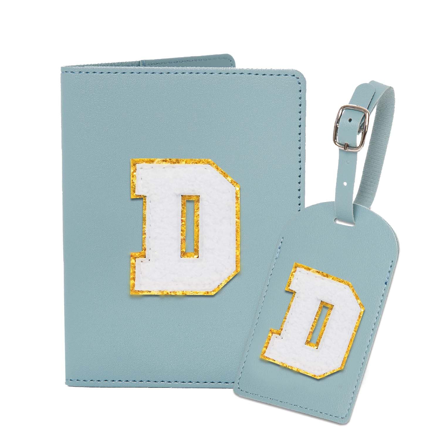 ULICO Initial Passport Cover and Luggage Tag Set,PU Leather Letter Passport Case Holder Travel Suitcase Tag, Personalized Travel Luggage Accessories