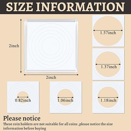 Miniatura 2 de Soporte para monedas de acrílico plateado de 2 x 2 pulgadas, soporte para monedas de medio dólar de 2 x 2 pulgadas, para coleccionistas, fundas para